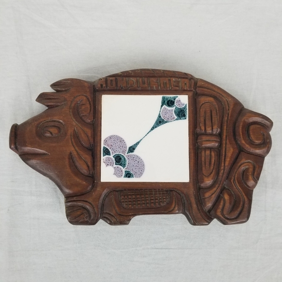 VTG wooden pig & tile trivet - Picture 4 of 12